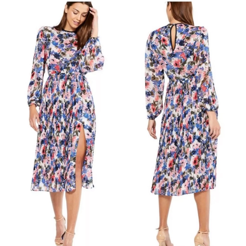 NWT- MISA Los Angeles Juliana Tue Dye Long sleeve pleated midi dress